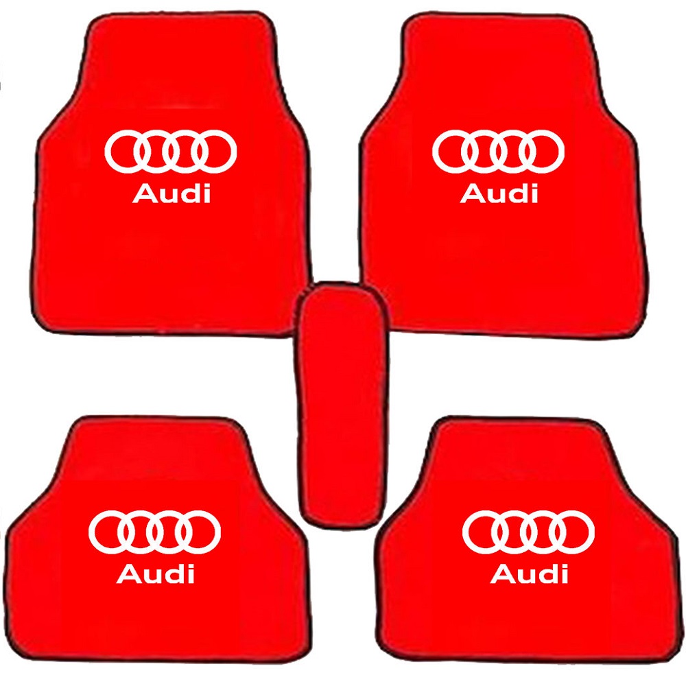AUDI Logolu Kırmızı Halı Paspas 5 Parça Üniversal Model Kalın Malzeme